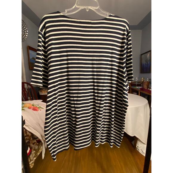 Women's Chaps3X Black / White Striped T-Shirt, Short Sleeves, lace up front neck - Picture 9 of 12